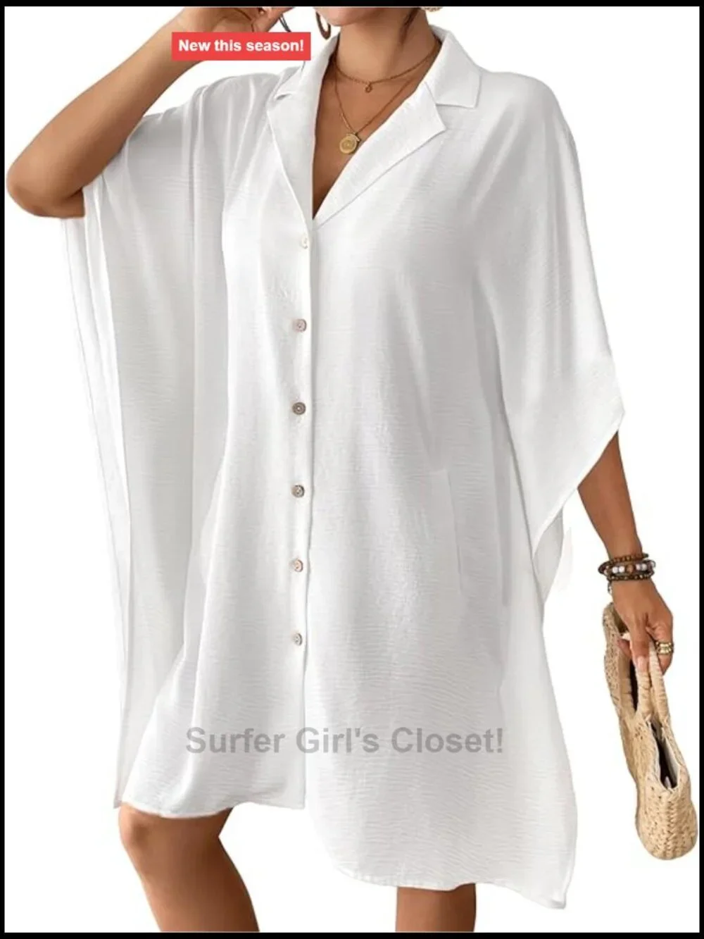 Women's Swimsuit Coverup Button Down Beach Dress - Loose Fit